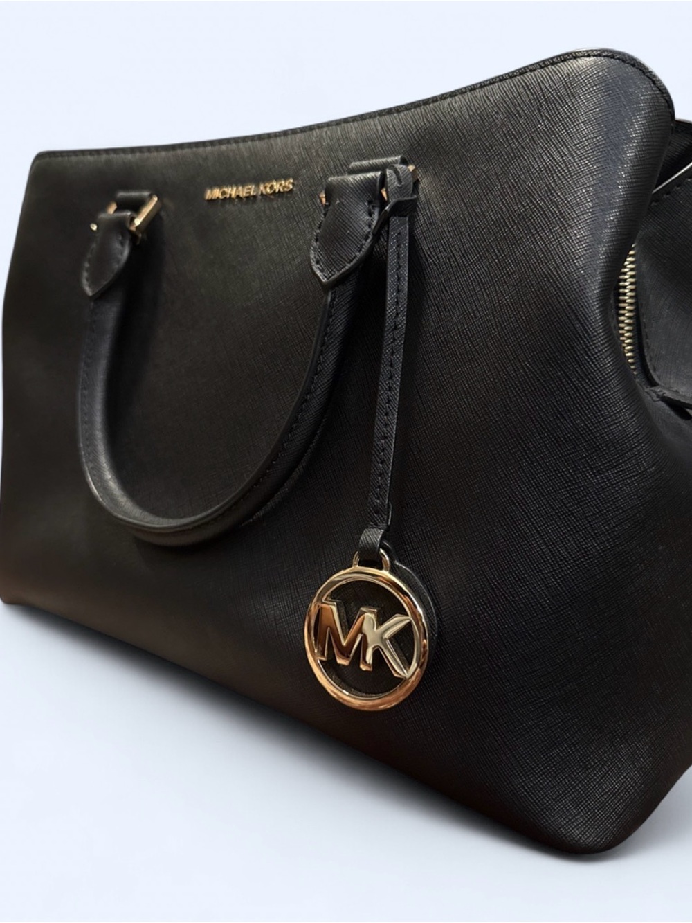 Michael Kors Black Saffiano Leather Top-Handle Satchel with Gold Hardware